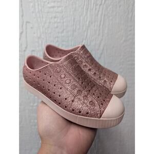 Native Jefferson Rose Gold Glitter Rubber Slip On Shoes Girls Size 12